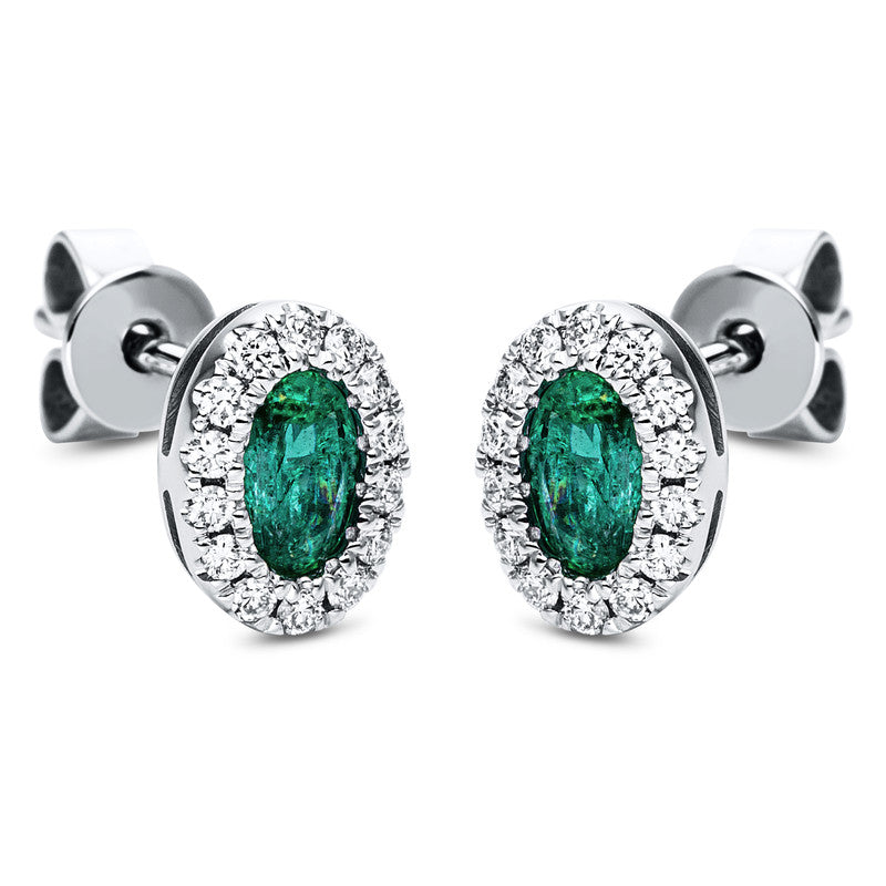 Ohrstecker 18 kt WG, 28 Brill. 0,17 ct, TW-si, 2 Smaragde 0,41 ct grün