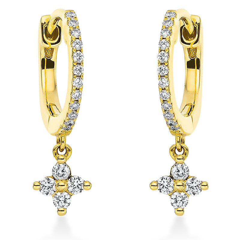 Ohrschmuck 18 kt GG. 24 Brillanten 0.09 ct. TW-si. 8 Brillanten 0.14 ct. TW-si. H:17.8 mm. B:5.1 mm. S:12.2 mm