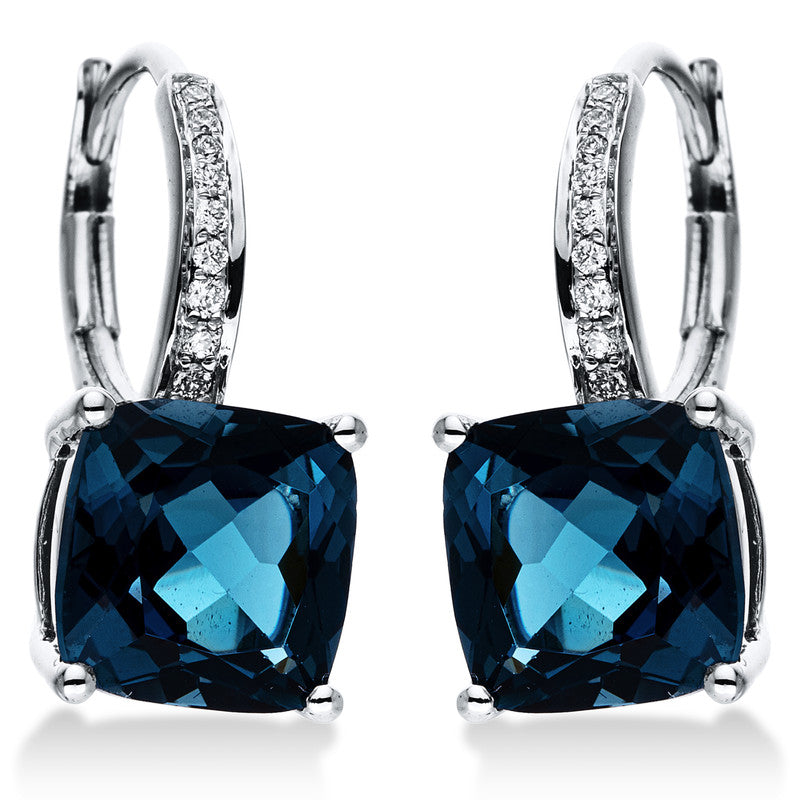 Ohrschmuck 18 kt WG, 18 Brill. 0,07 ct, TW-si, 2 Topase 4,74 ct Lond. blue