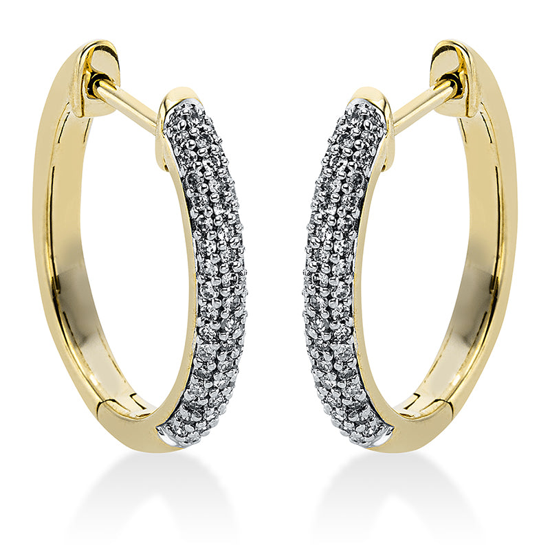 Creolen 14 kt GG, Fassung rhodiniert, 98 Dia. 0,28 ct, TW-si