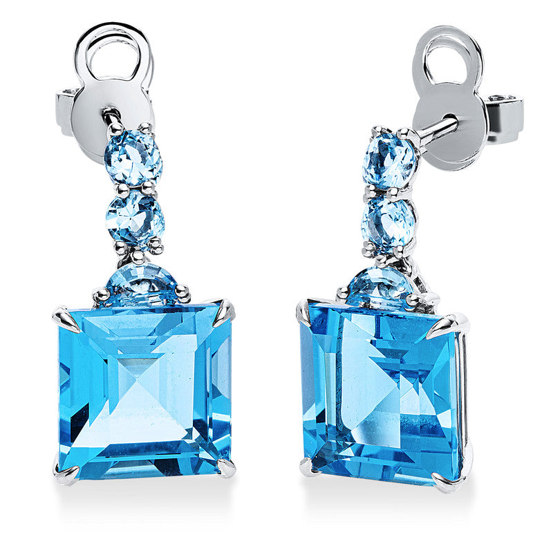 Ohrschmuck 18 kt WG, 2 Topase 0,40 ct blau, 2 Topase 9,30 ct blau, 4 Topase 0,60 ct blau