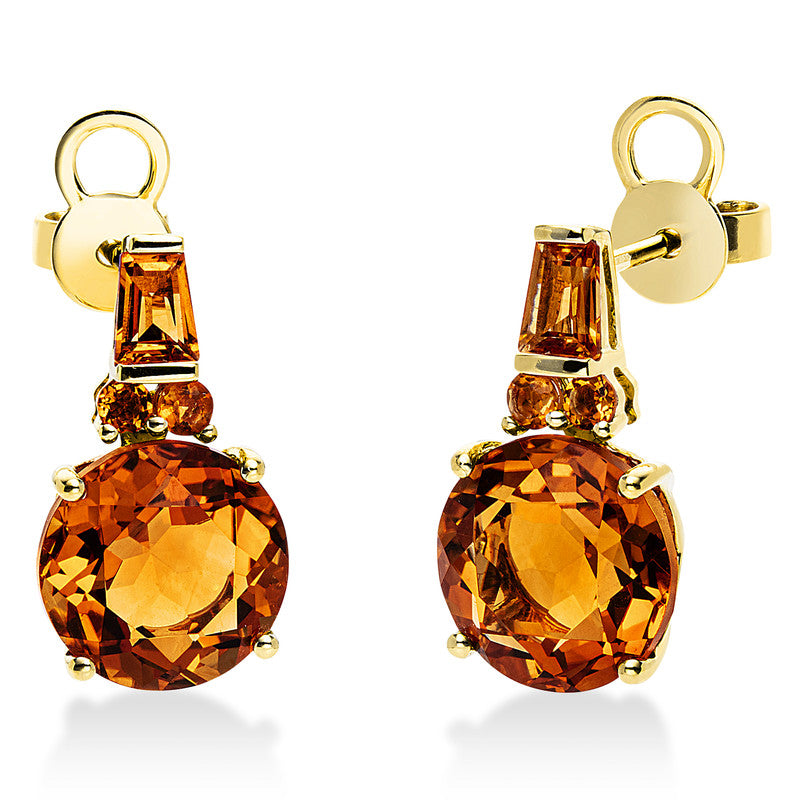 Ohrschmuck 4er-Krappe 18 kt GG. Sicherheitsverschluss. 2 Citrin 0.30 ct gelb. 2 Citrin 4.80 ct gelb. 4 Citrin 0.20 ct gelb. H:16.2 mm. B:8.8 mm