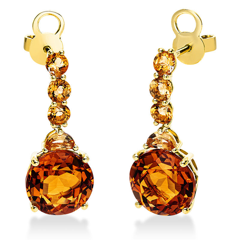 Ohrschmuck 4er-Krappe 18 kt GG. 2 Citrin 0.30 ct gelb. 2 Citrin 5.70 ct gelb. 6 Citrin 0.60 ct gelb. H:21.5 mm. B:9.0 mm. S:6.7 mm