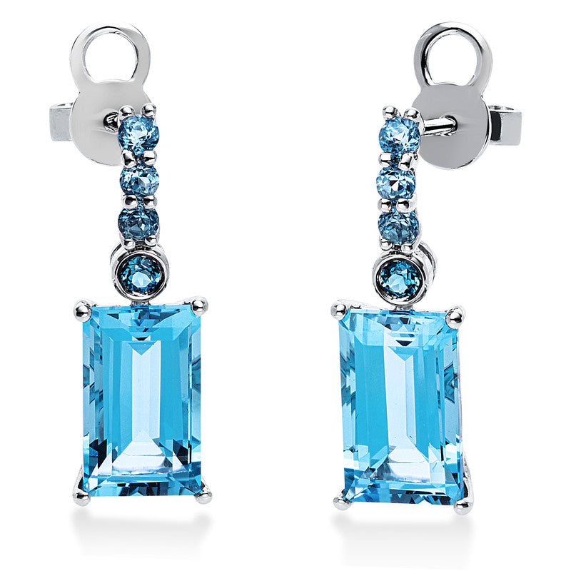 Ohrschmuck 18 kt WG, 2 Topase 0,10 ct Lond. blue, 2 Topase 5,60 ct blau, 6 Topase 0,30 ct blau
