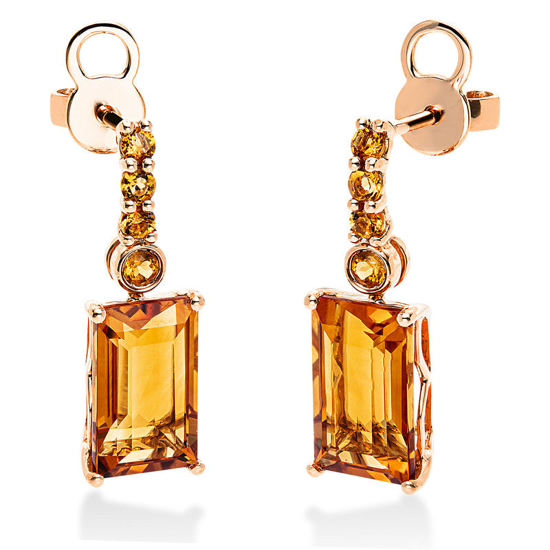 Ohrschmuck 18 kt GG, 2 Citrin 4,40 ct gelb, 8 Citrin 0,40 ct