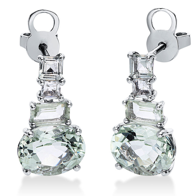 Ohrschmuck 18 kt WG, 2 Amethyste 0,60 ct grün, 2 Amethyste 3,50 ct grün, 4 Amethyste 0,50 ct grün