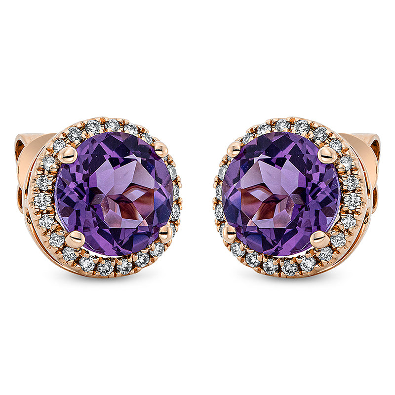 Ohrstecker 18 kt RG, 44 Brill. 0,20 ct, TW-si, 2 Amethyste 2,40 ct lila