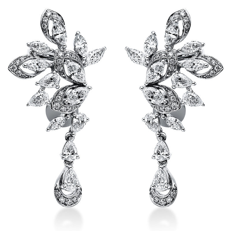 Ohrschmuck 18 kt WG. 10 Brillanten 0.81 ct. TW-si. 16 Navette 1.04 ct. TW-si. 50 Brillanten 0.20 ct. TW-si