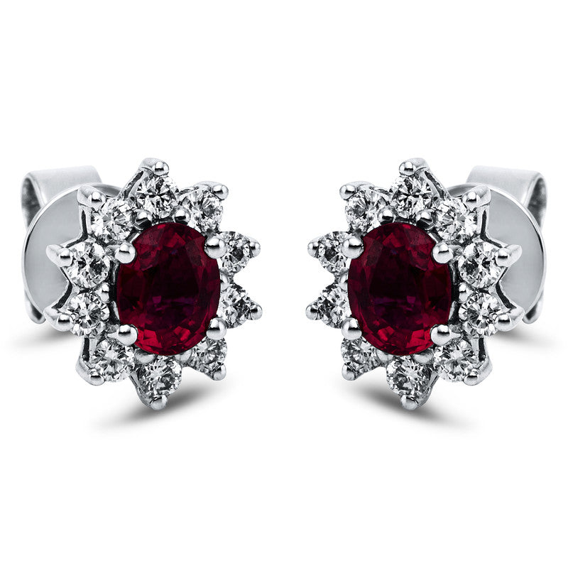 Ohrstecker 18 kt WG, 20 Brill. 0,42 ct, TW-vsi, 2 Rubine 0,84 ct rot