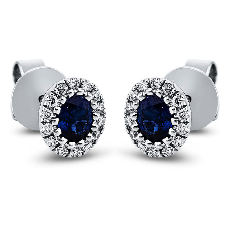 Ohrstecker 18 kt WG, 28 Brill. 0,17 ct, TW-si, 2 Saphire 0,68 ct blau