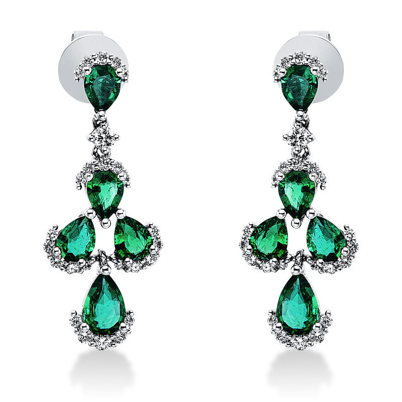 Ohrschmuck 18 kt WG. 52 Brillanten 0.45 ct. TW-si. 10 Smaragde 1.66 ct grün