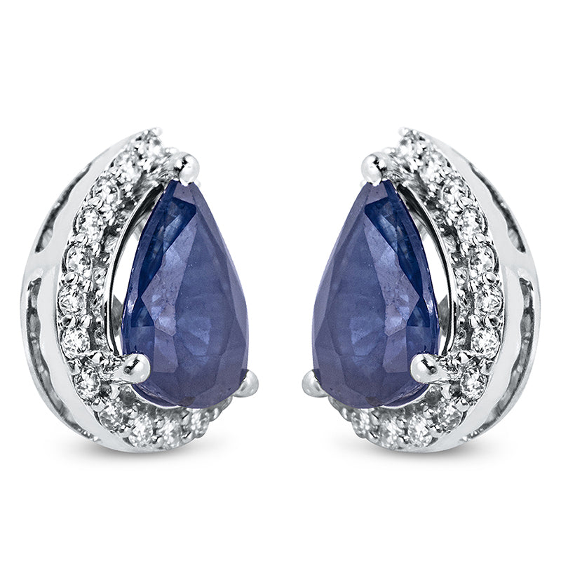 Ohrstecker 3er-Krappe 18 kt WG Tropfen. 38 Brillanten 0.18 ct. TW-si. 2 Saphire 1.93 ct blau