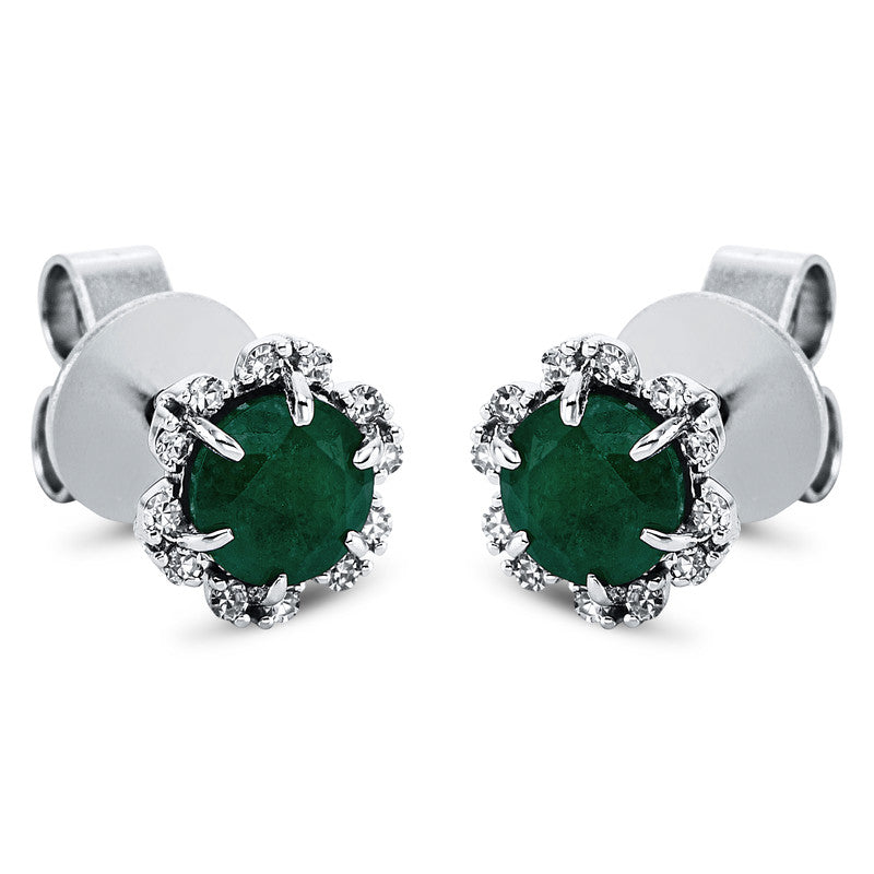 Ohrstecker 18 kt WG, 24 Brill. 0,11 ct, TW-si, 2 Smaragde 1,01 ct grün