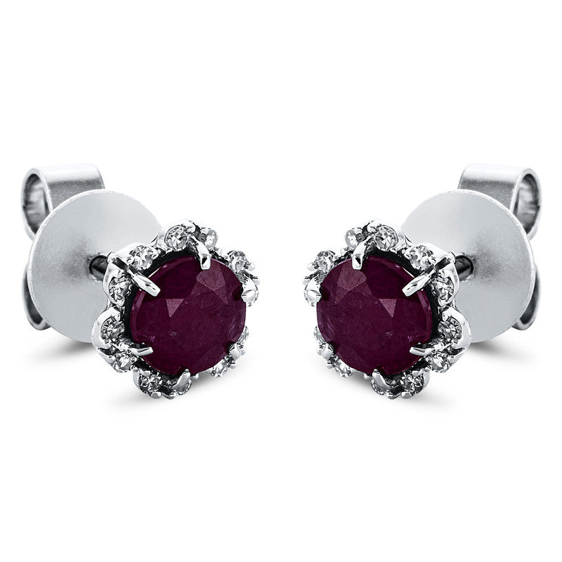 Ohrstecker 18 kt WG, 24 Brill. 0,11 ct, TW-si, 2 Rubine 1,66 ct rot