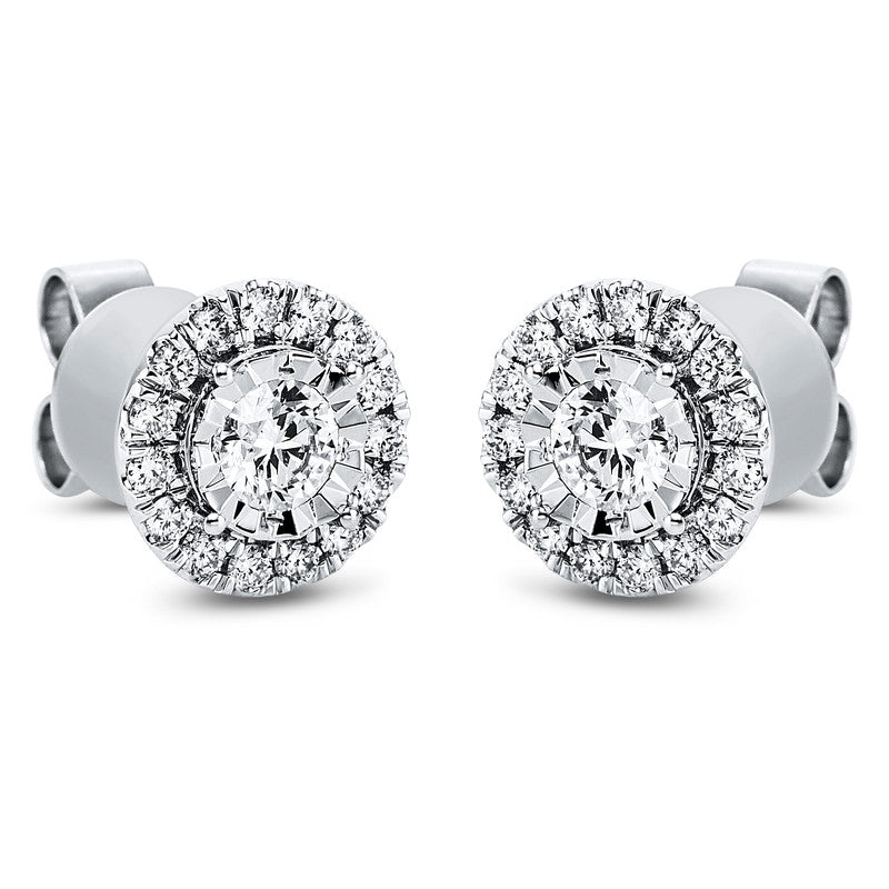 Ohrstecker 18 kt WG. 2 Brillanten 0.40 ct. TW-si. 30 Brillanten 0.33 ct. TW-si. Ø:9.2 mm