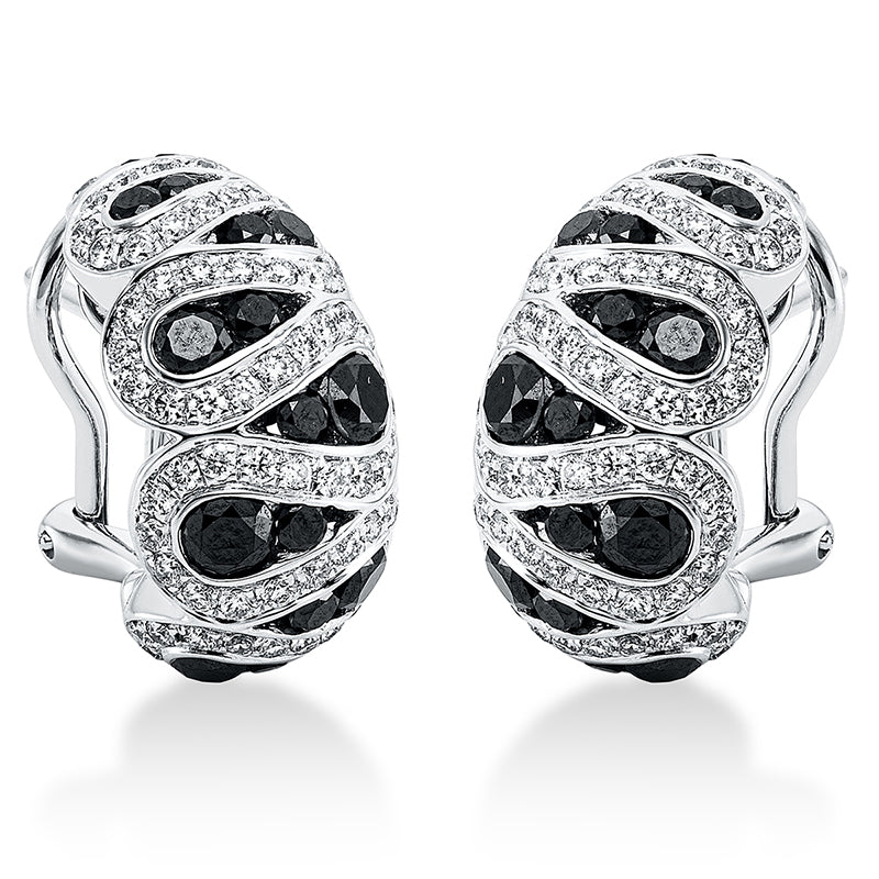 Creolen 18 kt WG, Fassung teils schwarz rhodinie, 136 Brill. 1,05 ct, TW-vsi/si, 36 Brill. 2,03 ct, schwarz