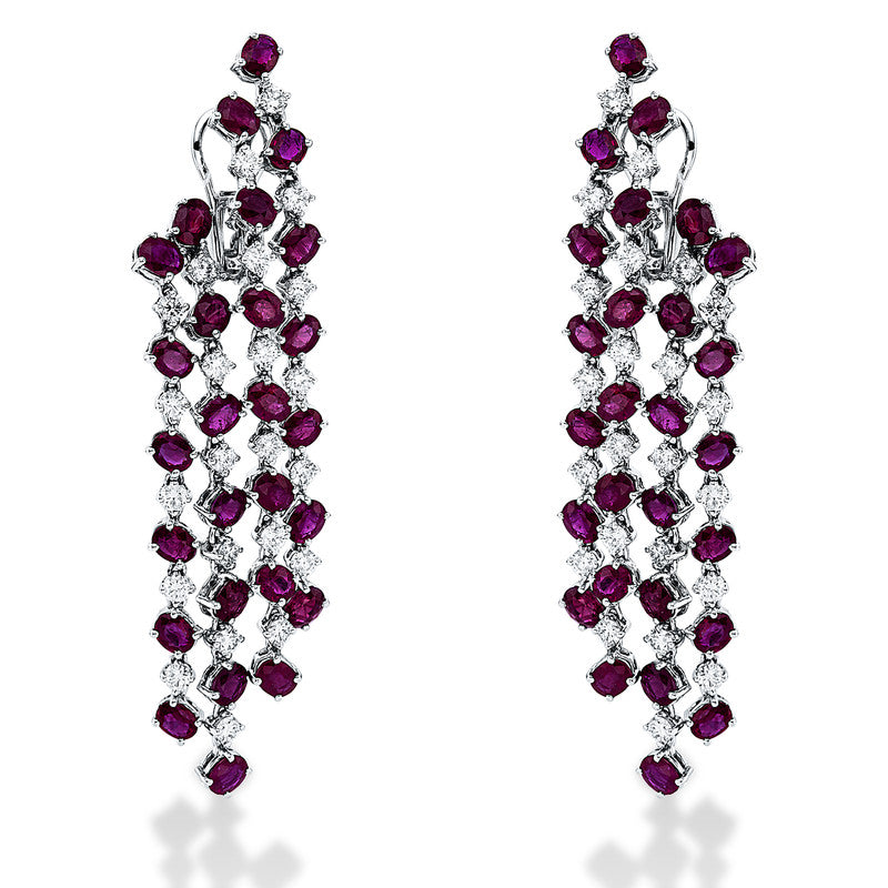 Ohrschmuck 18 kt WG, 46 Brill. 3,43 ct, TW-vsi, 54 Rubine 16,15 ct rot