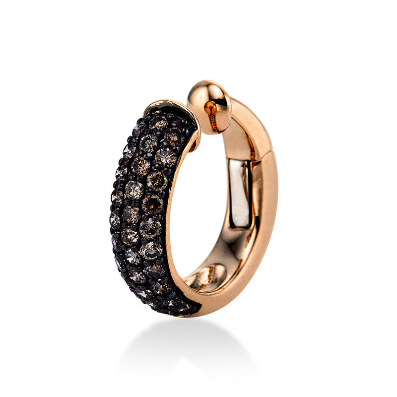 Ohrschmuck 18 kt RG, Fassung teils schwarz rhodinie, 31 Brill. 0,32 ct, braun
