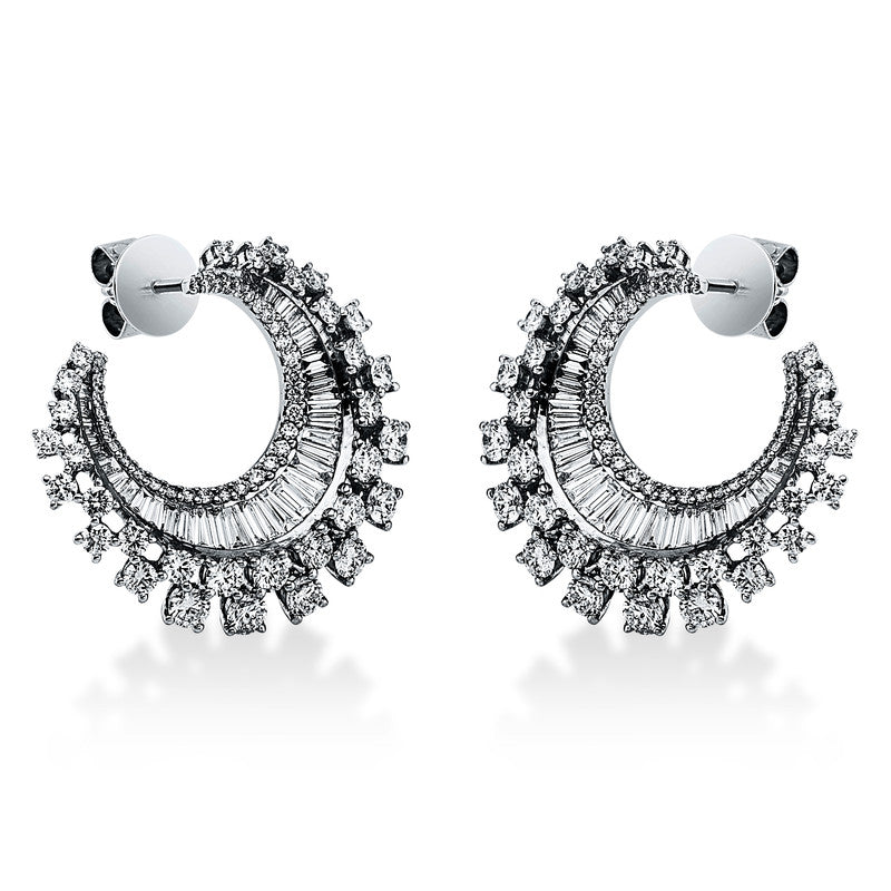 Creolen 18 kt WG, 73 Bag. 1,71 ct, TW-vsi/si, 128 Brill. 3,58 ct, TW-vsi/si