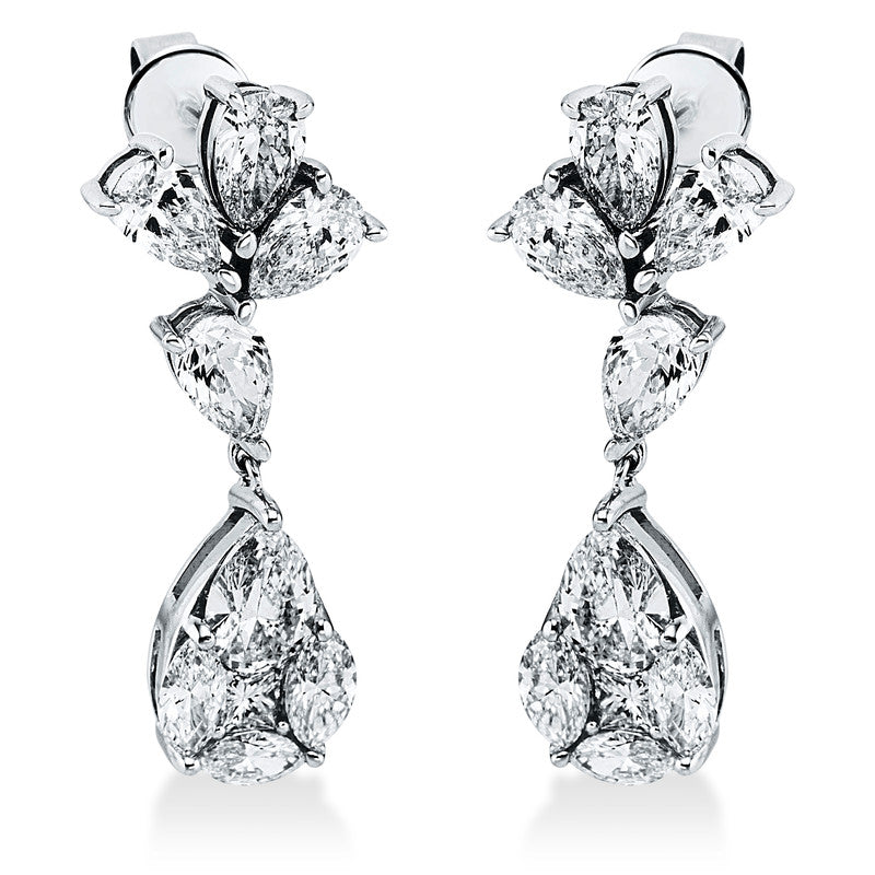Ohrschmuck 18 kt WG, 6 Nav. 0,79 ct, TW-vsi, 2 Tropfen 0,20 ct, TW-vsi, 10 Princ. 3,10 ct, TW-vsi