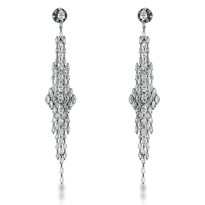Ohrschmuck 18 kt WG, 120 Nav. 15,53 ct, TW-vsi/si, 2 Tropfen 1,03 ct, TW-vsi/si