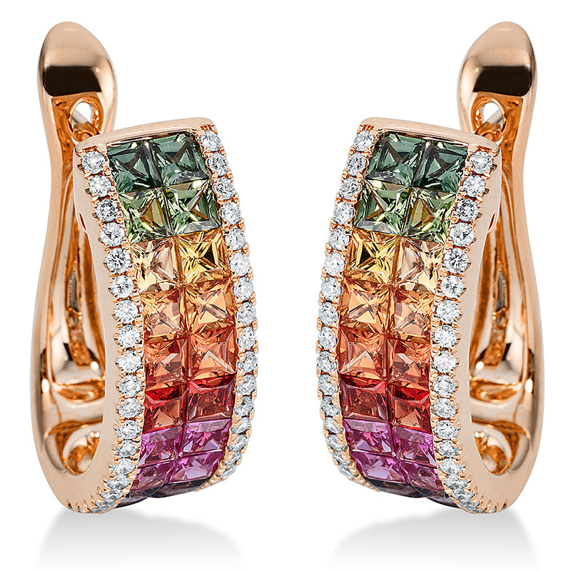Creolen 18 kt RG, 80 Brill. 0,40 ct, TW-si, 40 Saphire 2,93 ct fancy