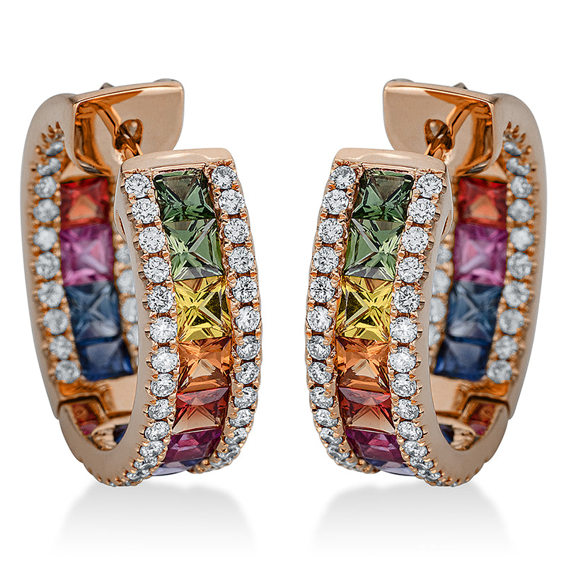 Creolen 18 kt RG, 124 Brill. 0,95 ct, TW-si, 32 Saphire 4,06 ct fancy