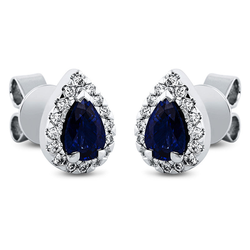 Ohrstecker 18 kt WG, 32 Brill. 0,21 ct, TW-si, 2 Saphire 0,92 ct blau