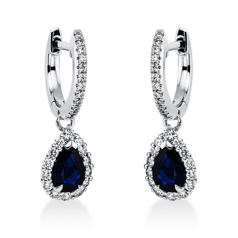 Creolen 18 kt WG, 52 Brill. 0,36 ct, TW-si, 2 Saphire 1,15 ct blau