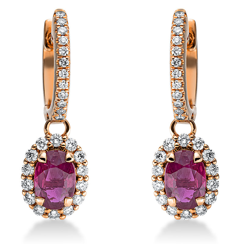 Ohrschmuck 18 kt RG, 52 Brill. 0,34 ct, TW-si, 2 Rubine 1,03 ct rot