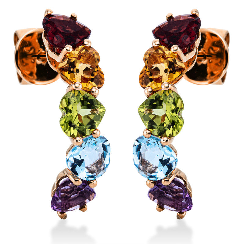 Creolen 18 kt RG, 10 Farbsteine 5,60 ct multicolor