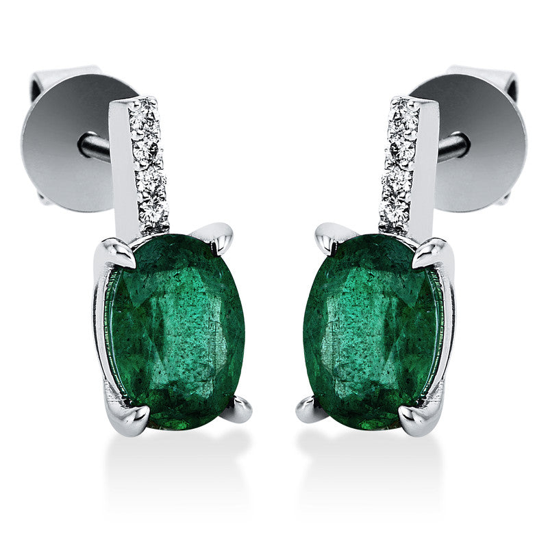 Ohrstecker 18 kt WG, 8 Brill. 0,05 ct, TW-si, 2 Smaragde 1,60 ct grün