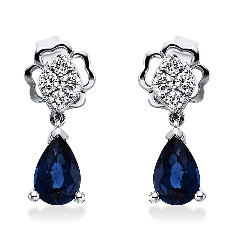 Ohrschmuck 14 kt WG, 8 Brill. 0,14 ct, TW-vsi, 2 Saphire 0,93 ct blau