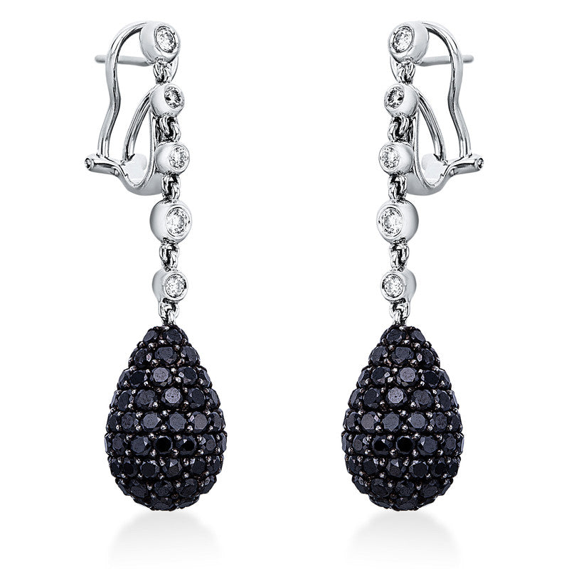 Ohrschmuck 18 kt WG. Fassung teils schwarz rhodinie. 10 Brillanten 0.47 ct. TW-vsi/si. 188 Brillanten 8.91 ct. schwarz