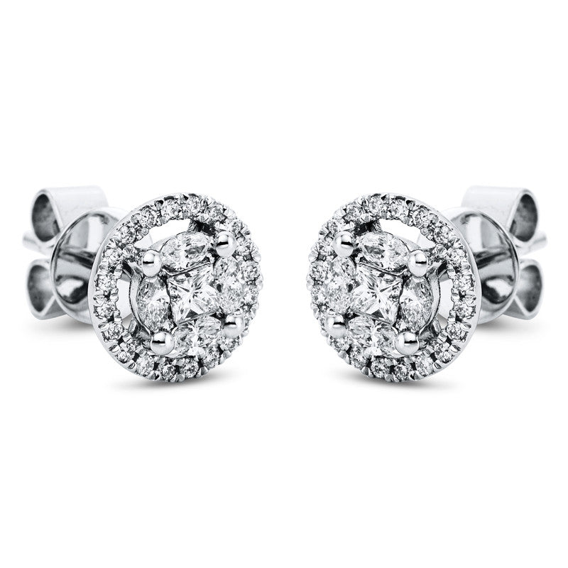 Ohrstecker 18 kt WG, 2 Princ. 0,15 ct, TW-si, 8 Nav. 0,23 ct, TW-si, 40 Brill. 0,16 ct, TW-si