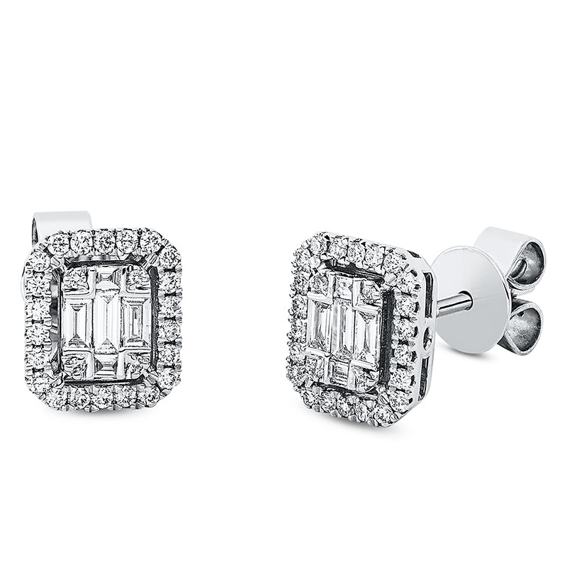 Ohrstecker 18 kt WG, 10 Bag. 0,26 ct, TW-si, 52 Brill. 0,25 ct, TW-si
