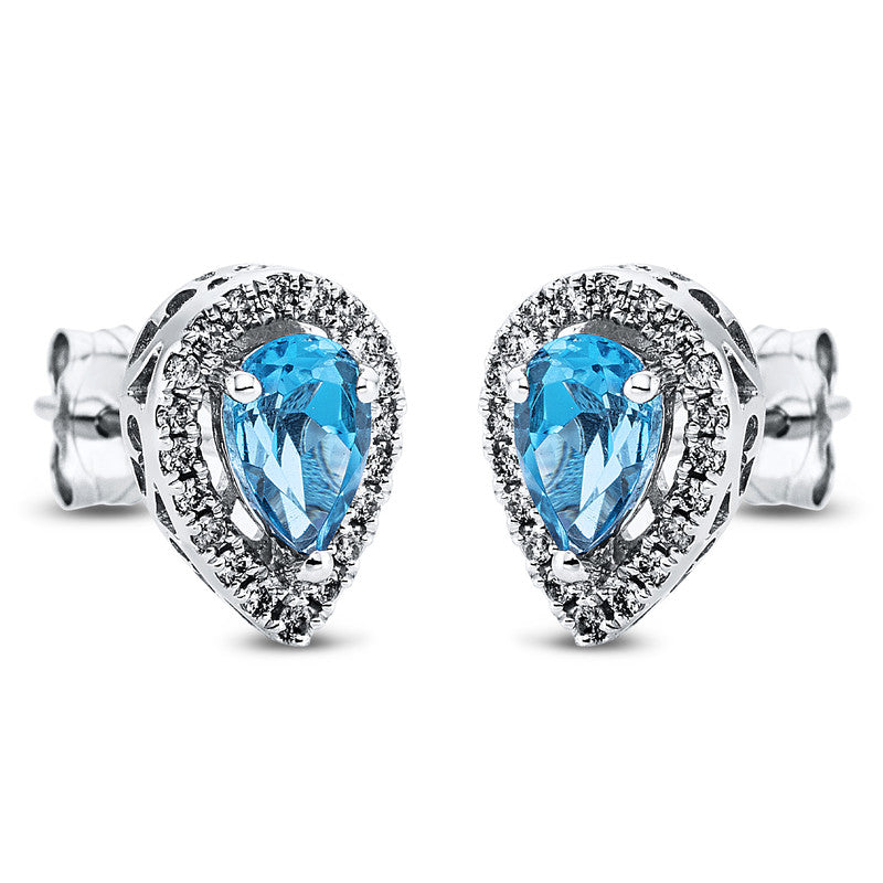 Ohrschmuck 18 kt WG, 40 Brill. 0,16 ct, I-si, 2 Topase 0,95 ct blau