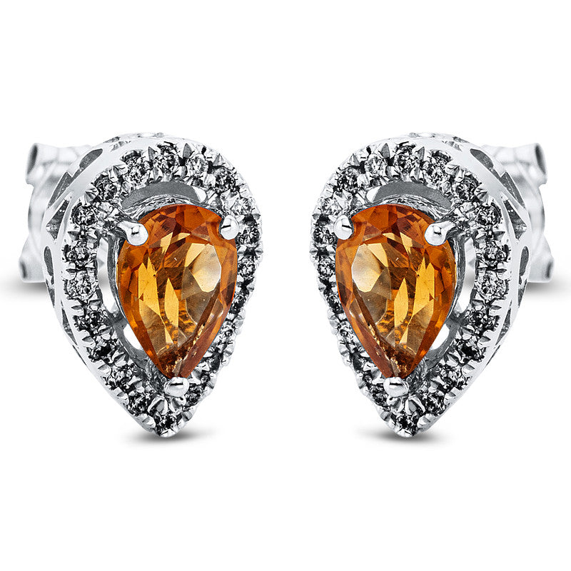Ohrschmuck 18 kt WG, 40 Brill. 0,14 ct, I-si, 2 Citrin 0,74 ct orange