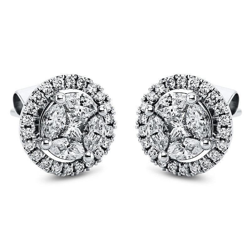 Ohrstecker 18 kt WG, 8 Nav. 0,47 ct, TW-si, 2 Princ. 0,17 ct, TW-si, 44 Brill. 0,24 ct, TW-si