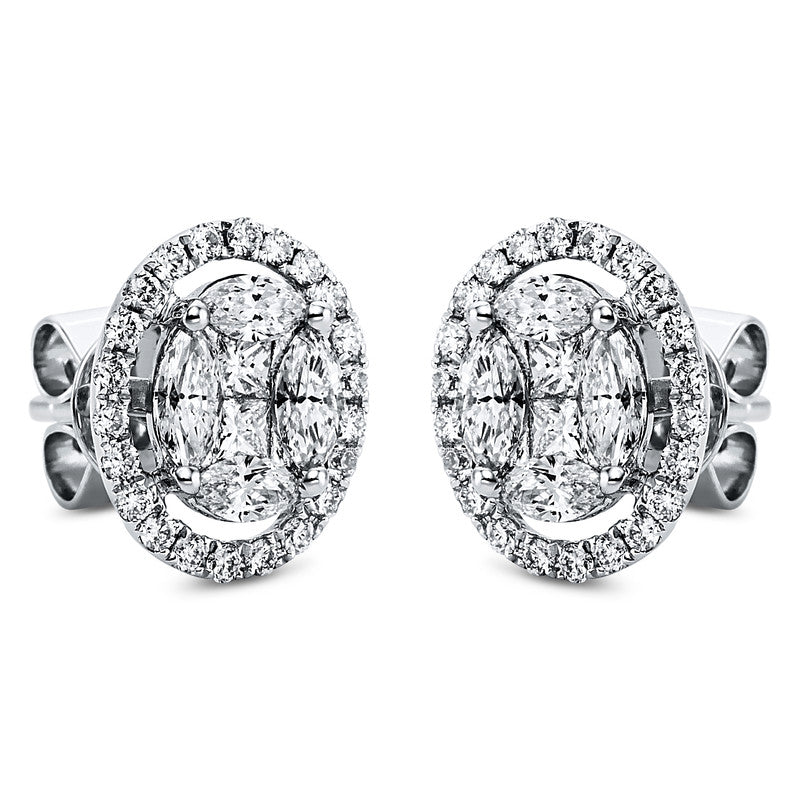 Ohrstecker 18 kt WG, 4 Princ. 0,16 ct, TW-si, 8 Nav. 0,65 ct, TW-si, 44 Brill. 0,31 ct, TW-si