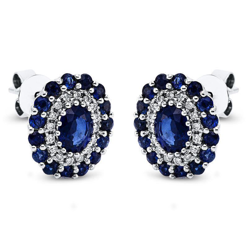 Ohrschmuck 18 kt WG, 32 Brill. 0,10 ct, TW-pi, 2 Saphire 0,96 ct blau, 30 Saphire 0,70 ct blau