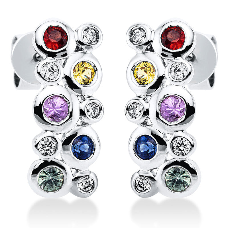 Ohrschmuck 18 kt WG, 10 Brill. 0,25 ct, TW-si, 10 Saphire 1,13 ct multicolor