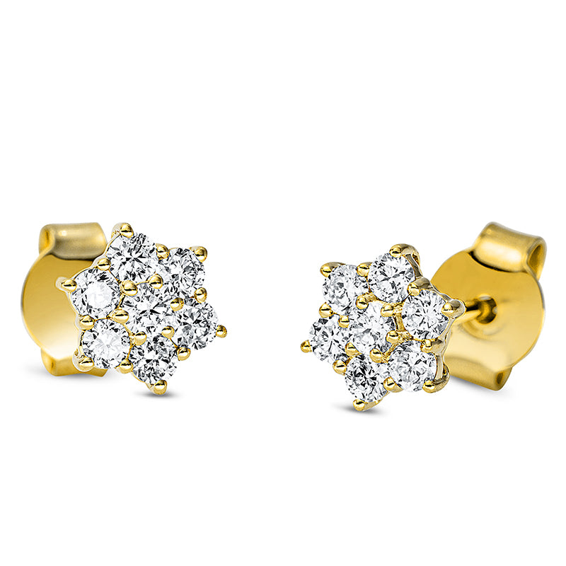 Ohrstecker 18 kt GG, 2 Brill. 0,07 ct, TW-si, 12 Brill. 0,37 ct, TW-si