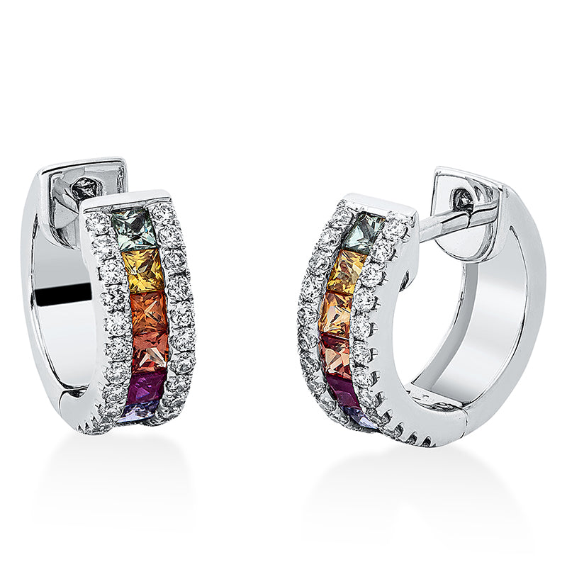 Creolen 18 kt WG, 48 Brill. 0,32 ct, TW-si, 14 Saphire 0,86 ct multicolor