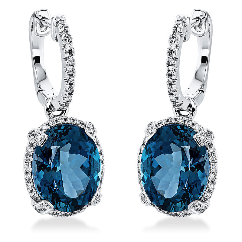 Ohrschmuck 18 kt WG, 86 Brill. 0,33 ct, TW-si, 2 Blautopase 9,60 ct Lond. blue