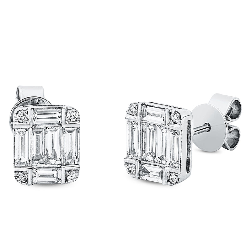 Ohrstecker 18 kt WG, 8 Brill. 0,07 ct, TW-si, 12 Bag. 0,94 ct, TW-si