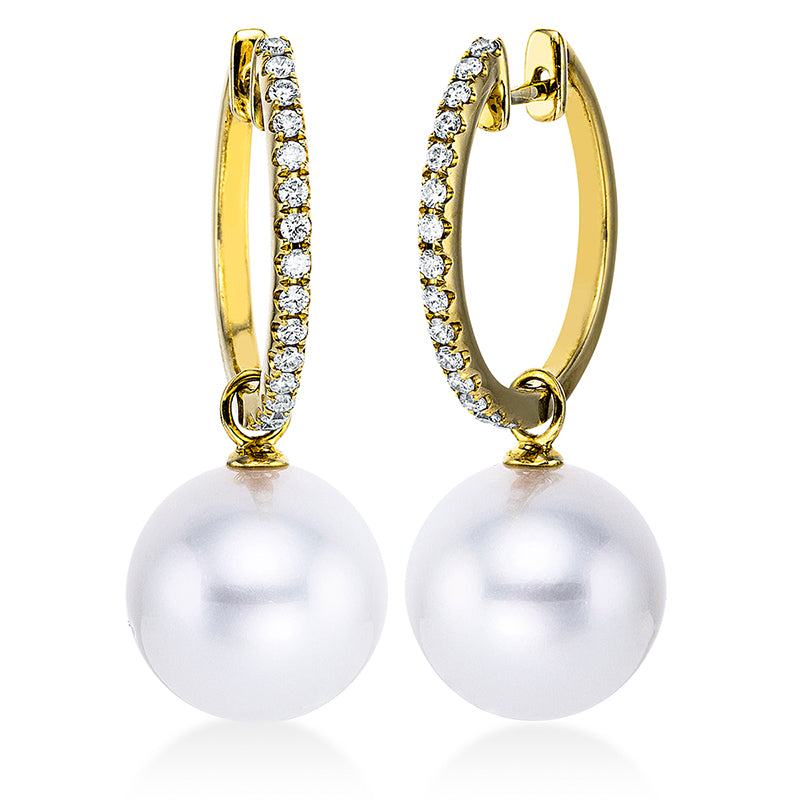 Ohrschmuck 18 kt GG, 30 Brillanten 0,36 ct, W-si, 2 SS weiß 12,5-13 mm