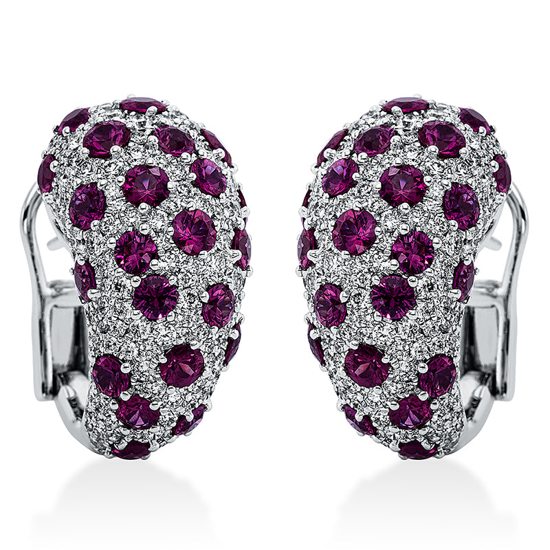 Ohrschmuck 18 kt WG, 314 Brill. 3,04 ct, TW-vsi/si, 50 Rubine 6,28 ct rot