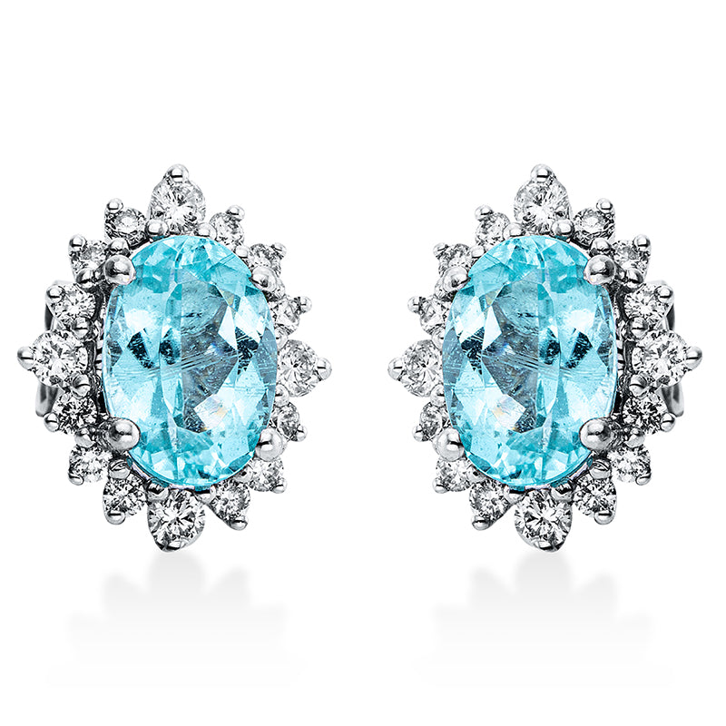 Ohrstecker 4er-Krappe 18 kt WG. 32 Brillanten 0.53 ct. TW-si. 2 Paraiba 2.85 ct blau