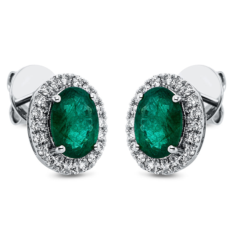 Ohrstecker 18 kt WG, 40 Brill. 0,32 ct, TW-si, 2 Smaragde 3,00 ct grün